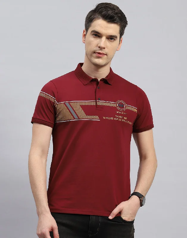 Vintage Sports Men Maroon Printed Polo Collar Half Sleeve T-Shirt