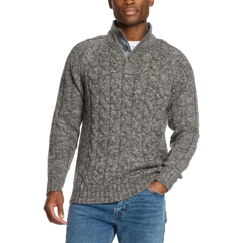 Elevated Monochrome Weatherproof Vintage Mens Cable Knit Pullover Sweater