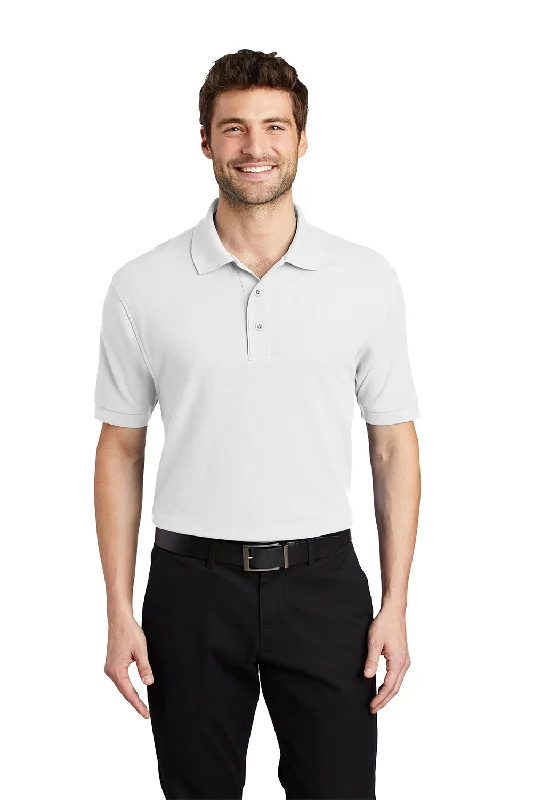 Smart Monochrome Port Authority Mens Silk Touch Wrinkle Resistant Short Sleeve Polo Shirt - White