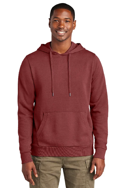 Relaxed Fashion District Mens District Wash Fleece Hooded Sweatshirt Hoodie w/ Pouch Pocket - Garnet Red