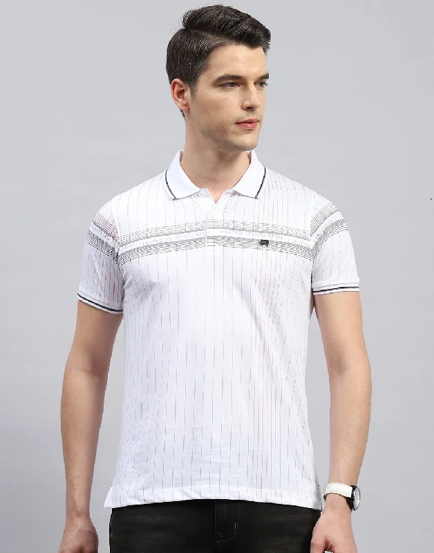 Timeless Modern Men White Printed Polo Collar Half Sleeve T-Shirt