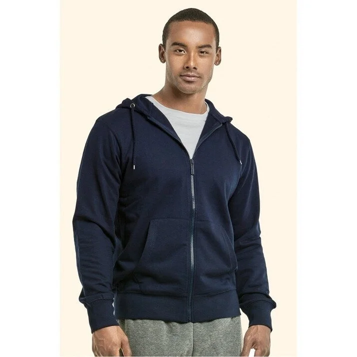 Modern Outerwear TOP PRO Men's Hooded Full Zip Terry Sweater - Navy