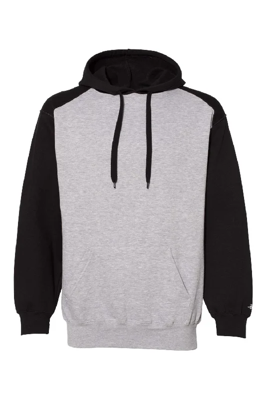 Retro Patterns Badger Mens Athletic Fleece Hooded Sweatshirt Hoodie w/ Pouch Pocket - Oxford Grey/Black - Closeout