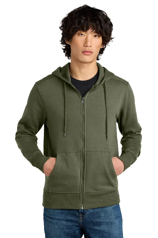 Soft Neutrals District Mens Perfect Weight Fleece Full Zip Hooded Sweatshirt Hoodie w/ Pockets - Military Green