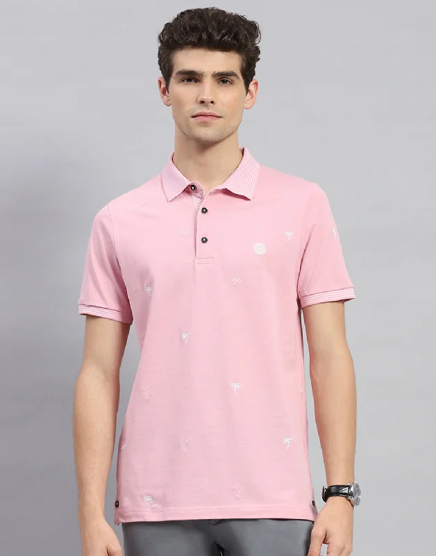 Casual Classic Men Pink Solid Polo Collar Half Sleeve T-Shirt