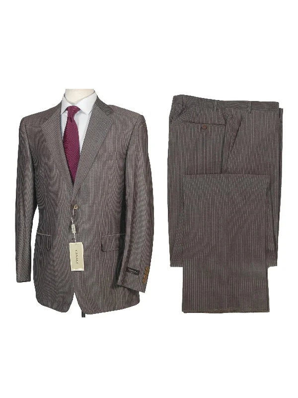 Neutral Fashion Canali Mens 40R Drop 7 Brown Pinstripe Wool Blend Modern Fit 2 Piece Suit