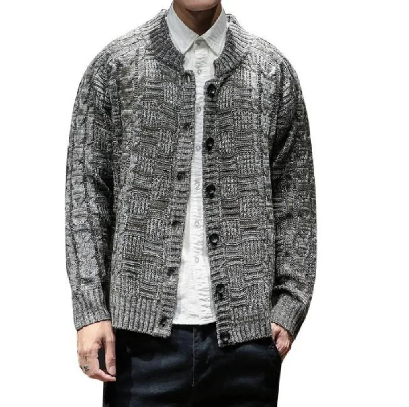 Bold Accessories Mens Crew Neck Button Front Cardigan in Khaki