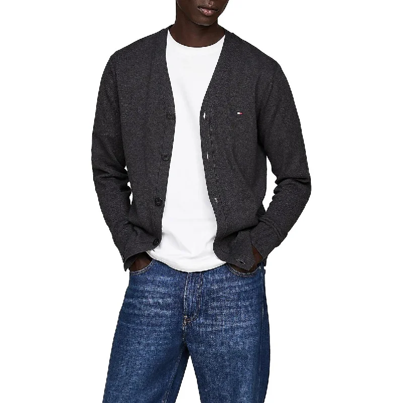 Modern Tailored Tommy Hilfiger Mens Heathered Knit Cardigan Sweater