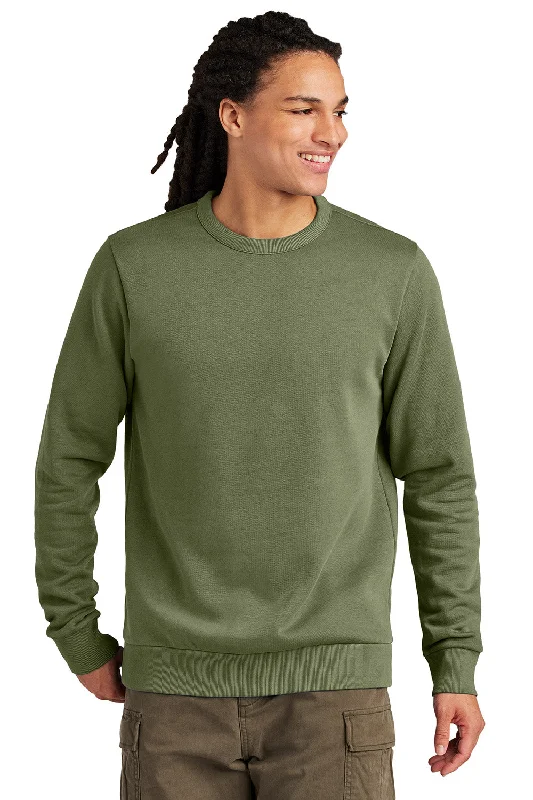 Timeless Sporty District Mens District Wash Fleece Crewneck Sweatshirt - Olive Drab Green