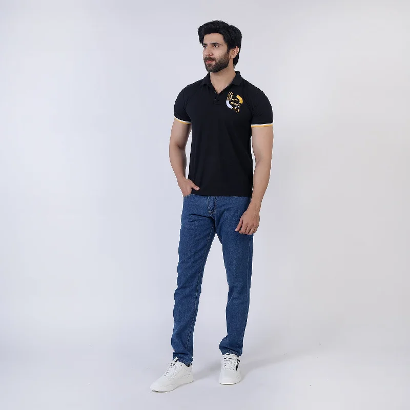 Soft Minimalism Men's Half Sleeves Polo T-Shirt - Black