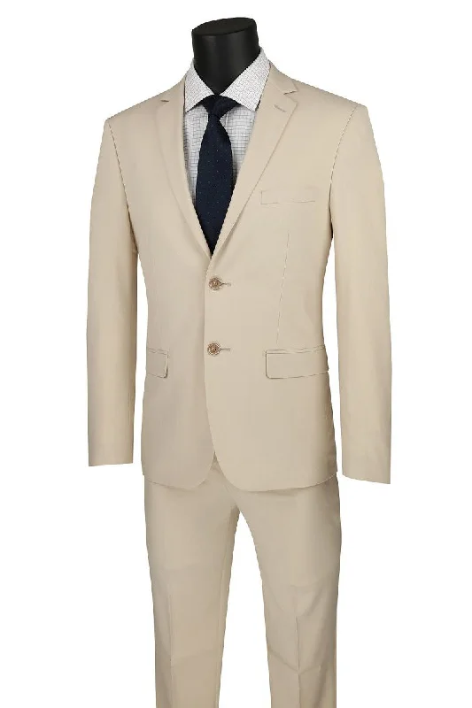 Sporty Modern Vinci "Gio" Beige Stretch Wool Ultra Slim Fit Suit