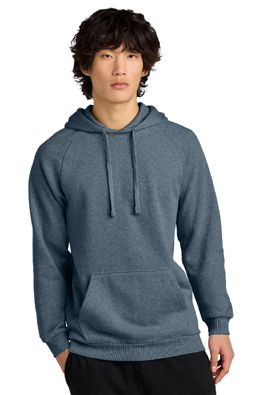 High-Fashion Basics District Mens Cloud Fleece Hooded Sweatshirt Hoodie w/ Pouch Pocket - Heather Flint Blue