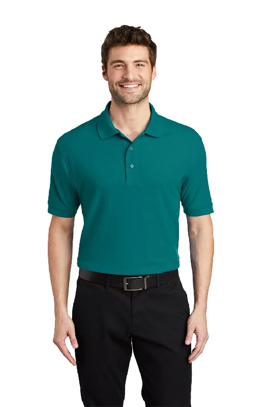 Sporty Outerwear Port Authority Mens Silk Touch Wrinkle Resistant Short Sleeve Polo Shirt - Teal Green