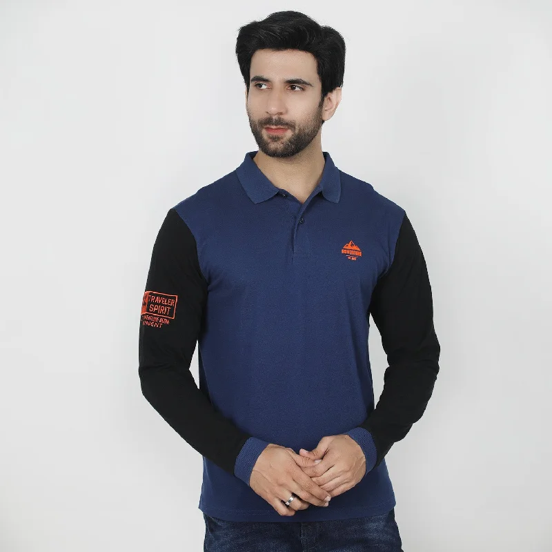 Smart Urban Eminent Men's Full Sleeves Polo T-Shirt - Navy Blue