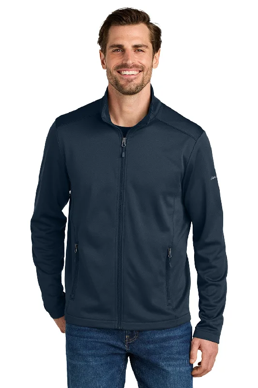 Cozy Layers Eddie Bauer Mens Smooth Fleece Full Zip Sweatshirt w/ Pockets - River Navy Blue