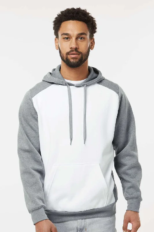 Contemporary Patterns Augusta Sportswear Mens Eco Revive 3 Season Fleece Hooded Sweatshirt Hoodie w/ Pouch Pocket - White/Heather Grey