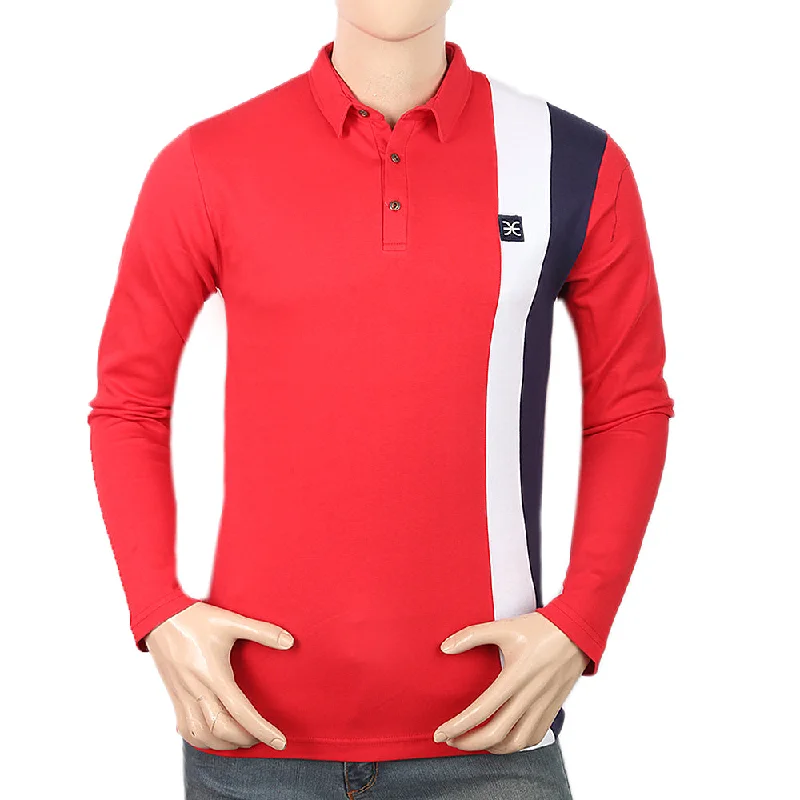 Simplistic Tailoring Men's Eminent Full Sleeves Polo T-Shirt - Red