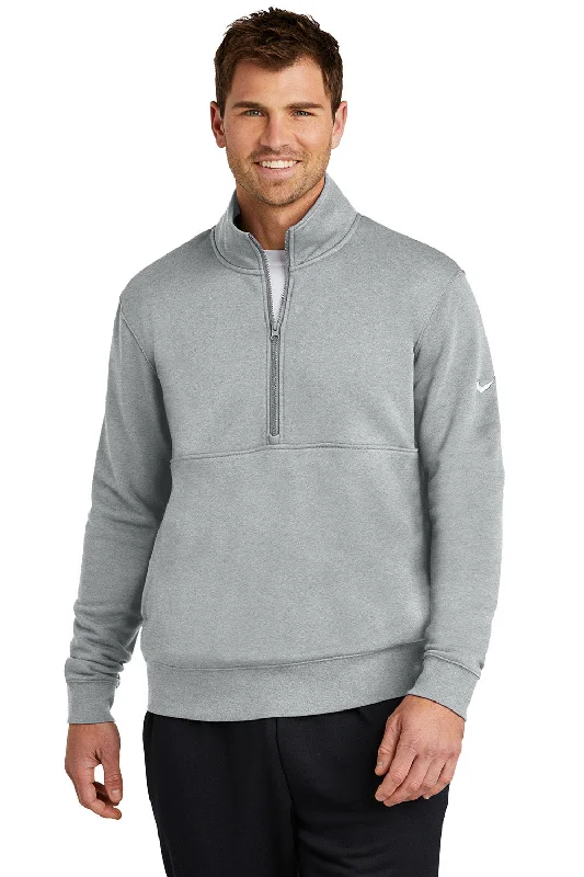 Sleek Prints Nike Mens Club Fleece 1/4 Zip Sweatshirt w/ Pockets - Heather Dark Grey