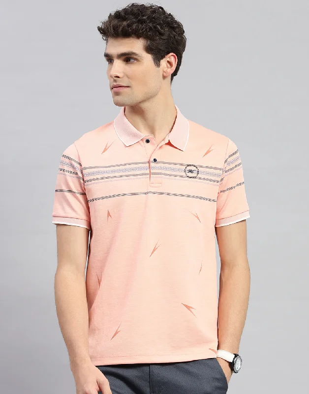 Modern Pastels Men Orange Printed Polo Collar Half Sleeve T-Shirt