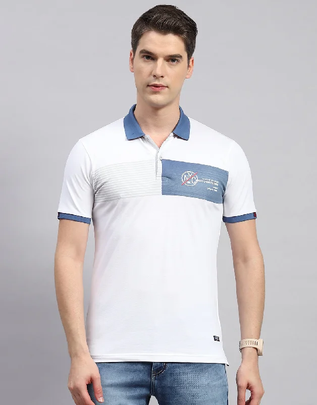 Retro Patterns Men White Printed Polo Collar Half Sleeve T-Shirt