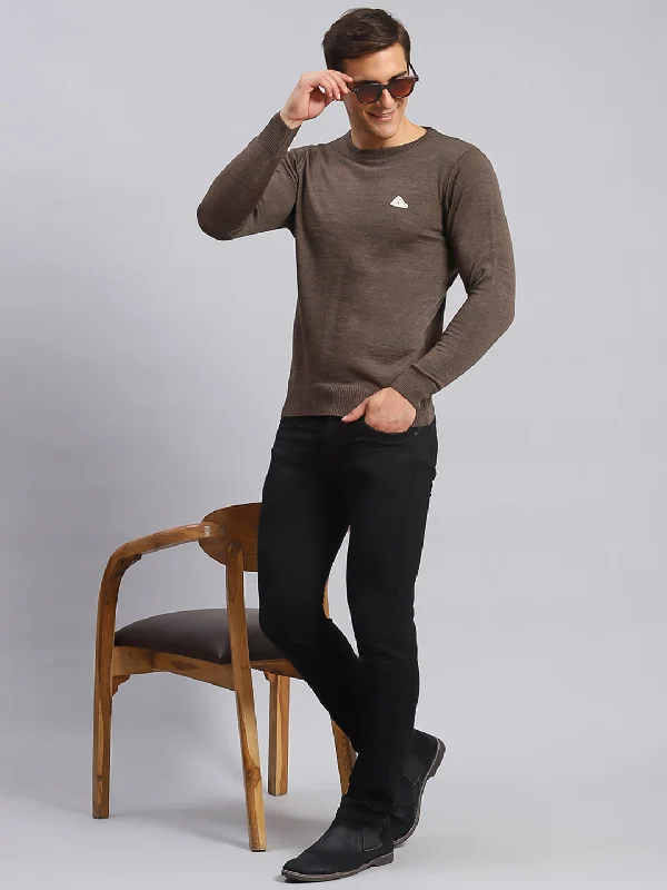 Soft Monochrome Men Brown Solid Wool blend Pullover