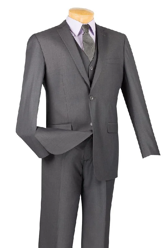 Minimalist Fit Vinci "Carmelo" Heather Grey Slim Fit 3-Piece Suit