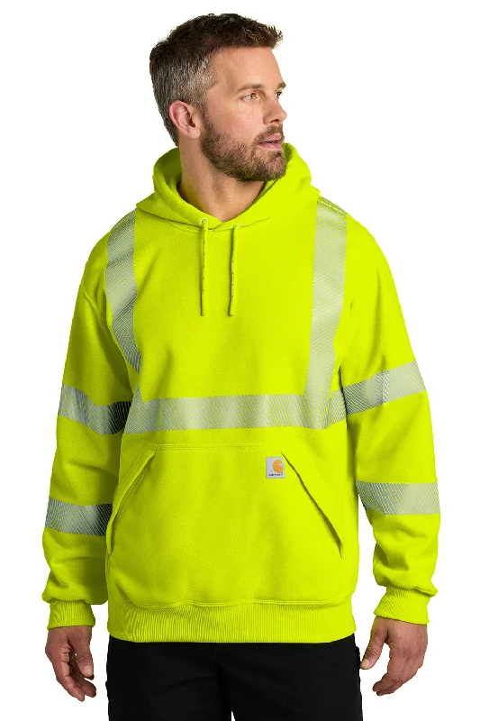 Relaxed Statement Carhartt Mens ANSI 107 Class 3 Water Resistant Hooded Sweatshirt Hoodie w/ Pouch Pocket - Bright Lime Green