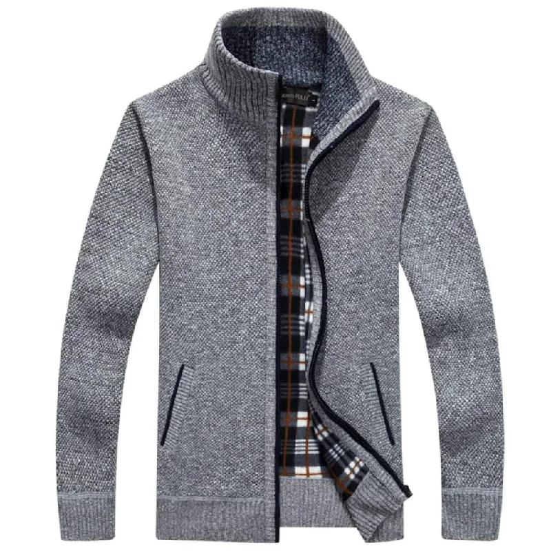 Modern Fitwear Mens Stand Collar Slim Fit Zipper Cardigan