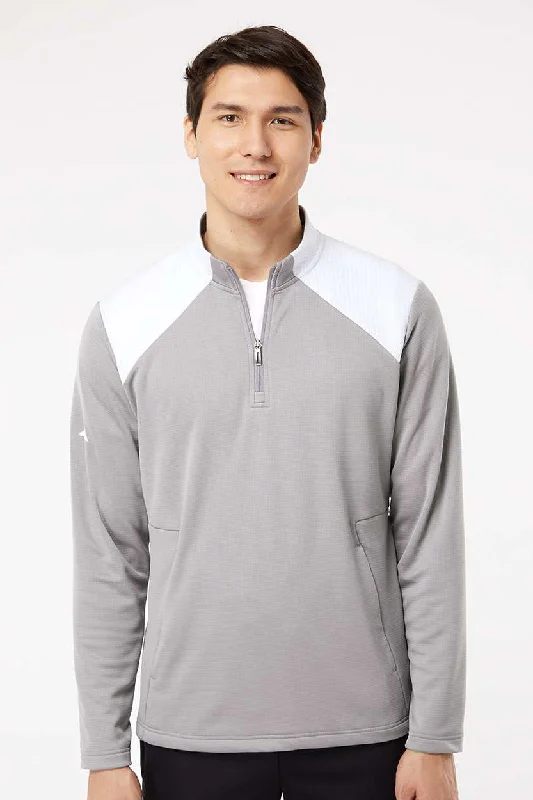 Chic Outerwear Adidas Mens Textured Mixed Media 1/4 Zip Sweatshirt w/ Pockets - Grey/White