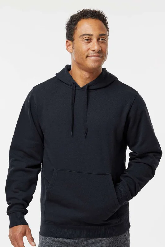 Layered Utility Augusta Sportswear Mens Fleece Hooded Sweatshirt Hoodie w/ Pouch Pocket - Black - Closeout