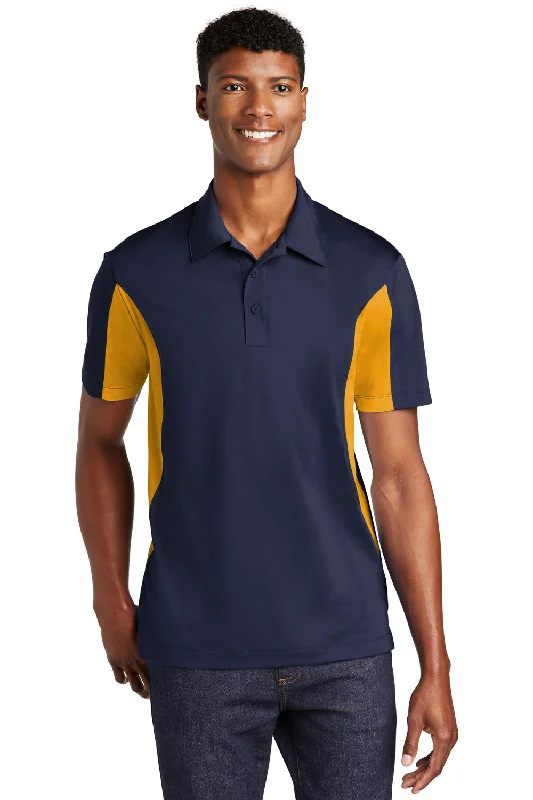 Soft Minimalism Sport-Tek Mens Sport-Wick Moisture Wicking Short Sleeve Polo Shirt - True Navy Blue/Gold