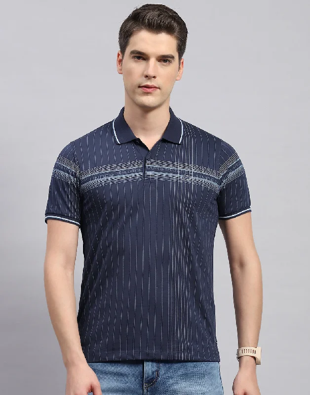 Timeless Street Men Navy Blue Printed Polo Collar Half Sleeve T-Shirt