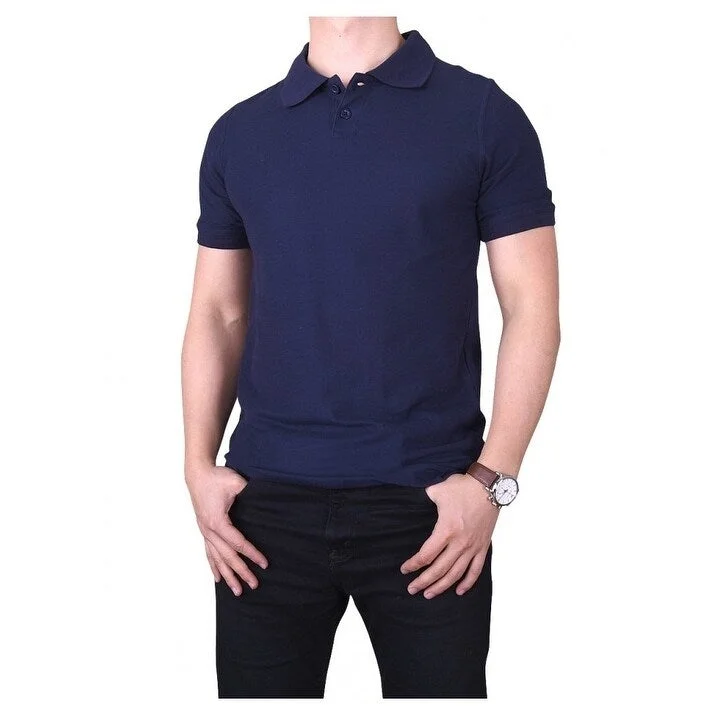 Minimal Earthy KNOCKER Men's Solid Short Sleeved Slim Fit Polo Shirt - Navy