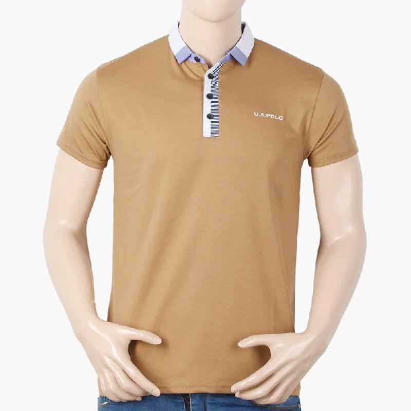 Relaxed Denim Men's Half Sleeves Polo T-Shirt - Brown