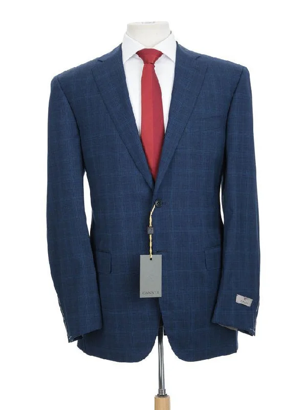 Earthy Casual Canali 1934 Mens 42L Drop 7 Modern Fit Blue Plaid 100% Wool 2 Piece Suit