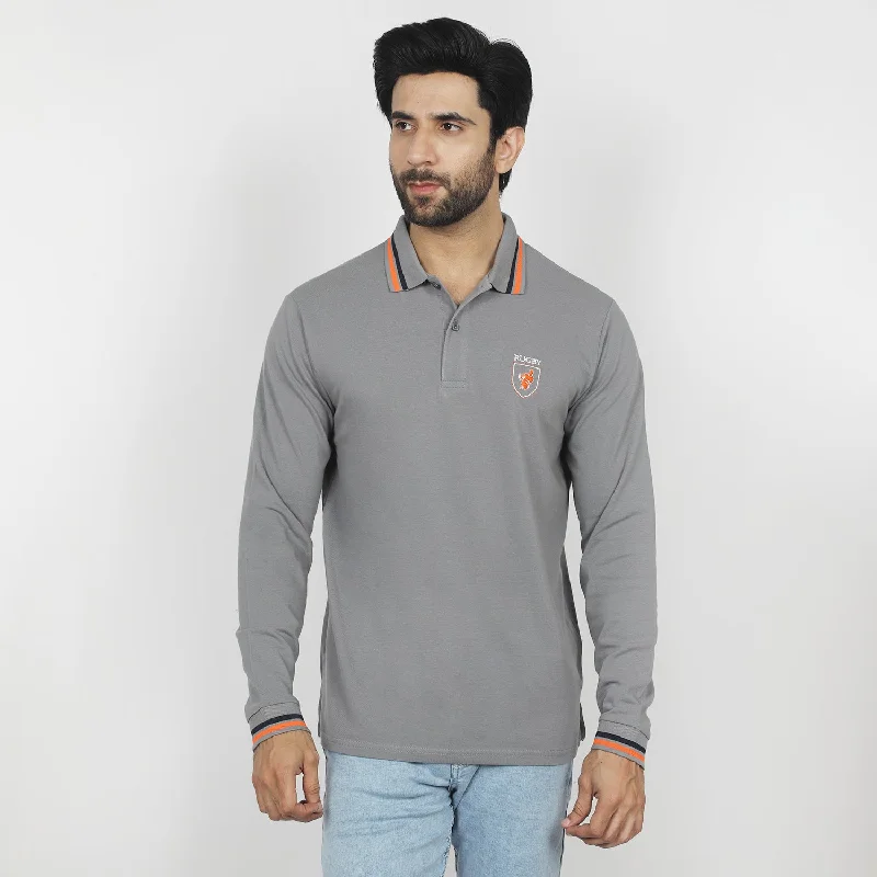 Rugged Elegance Eminent Men's Full Sleeves Polo T-Shirt - Ash Grey