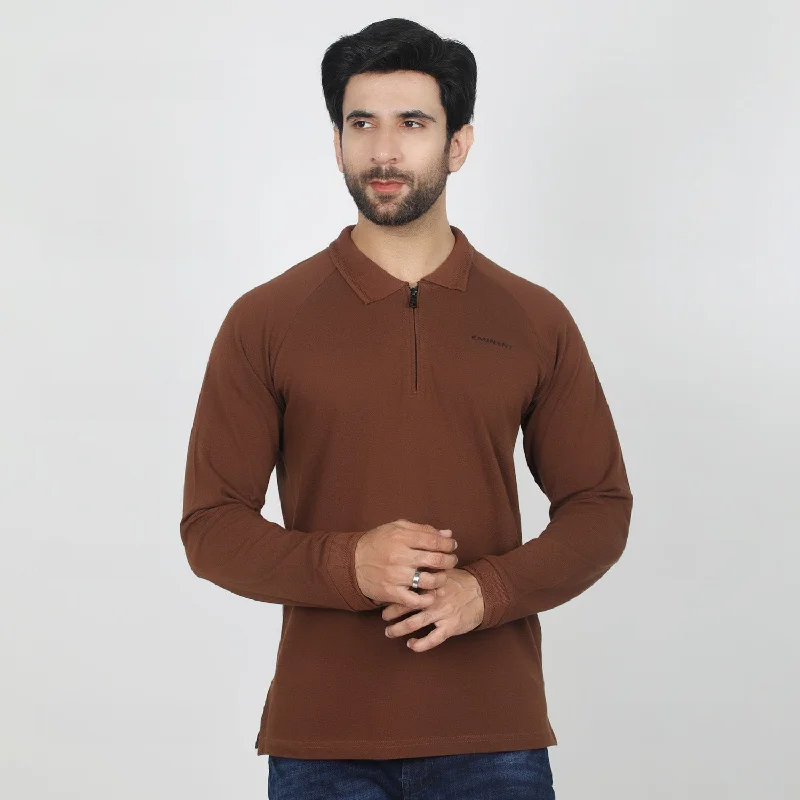 Retro Smart Eminent Men's Full Sleeves Polo T-Shirt - Brown