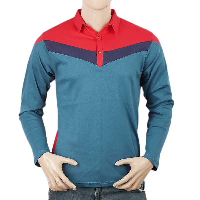 Sleek Sporty Men's Eminent Full Sleeves Polo T-Shirt - Tiffnay Blue