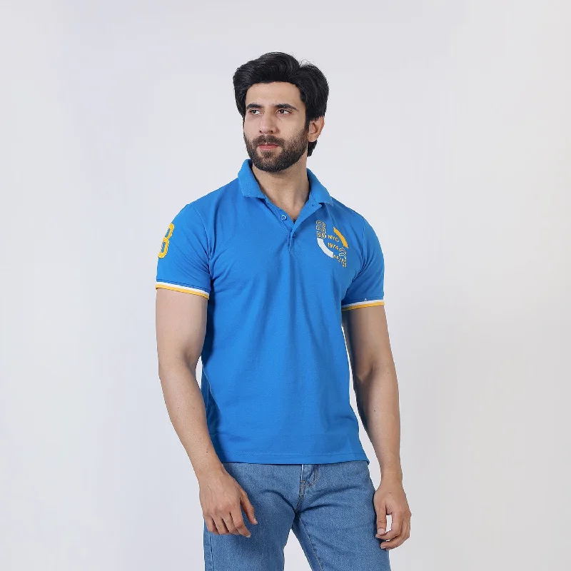 Stylish Patterns Men's Half Sleeves Polo T-Shirt - Blue