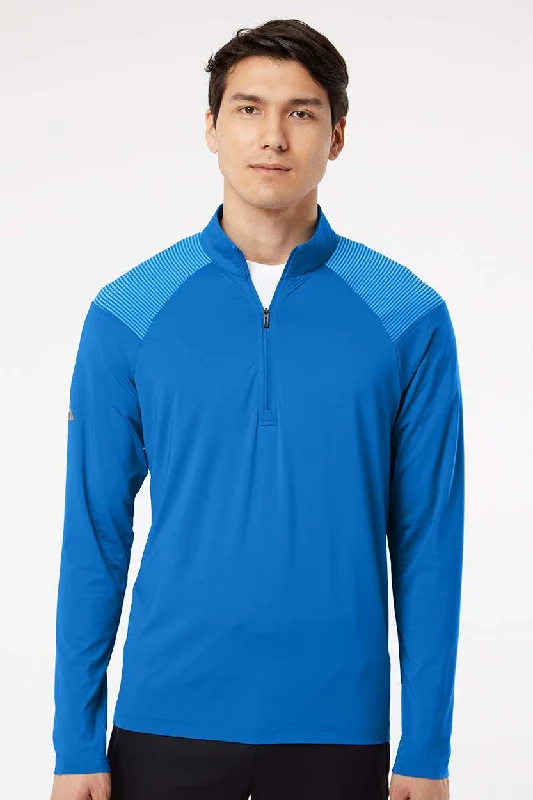 Relaxed Fashion Adidas Mens Shoulder Stripe Moisture Wicking 1/4 Zip Sweatshirt - Glory Blue