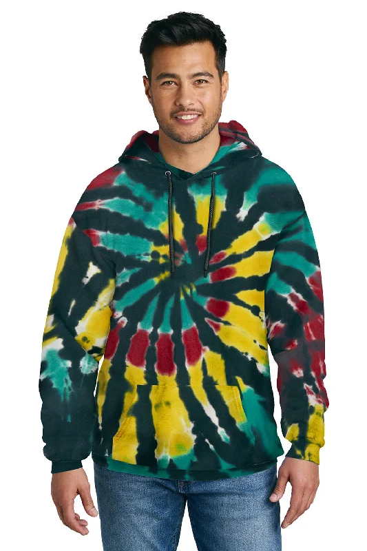 High-End Casual Port & Company Mens Tie-Dye Fleece Hooded Sweatshirt Hoodie w/ Pouch Pocket - Island