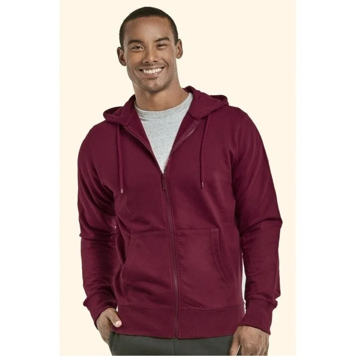 Rugged Minimalism TOP PRO Men's Hooded Full Zip Terry Sweater - Burgundy