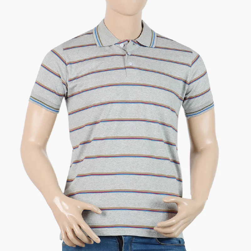 Soft Casual Men's Half Sleeves Tipping Collar Polo T-Shirt - Ash Grey