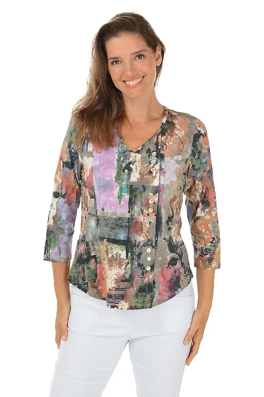 Bobbi V-Neck Offset Button Top