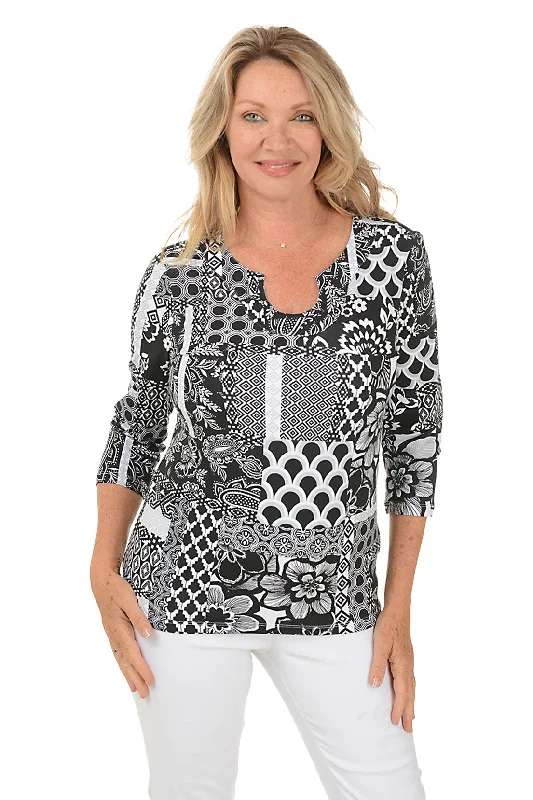 Pattern Play Horseshoe Neck Knit Top