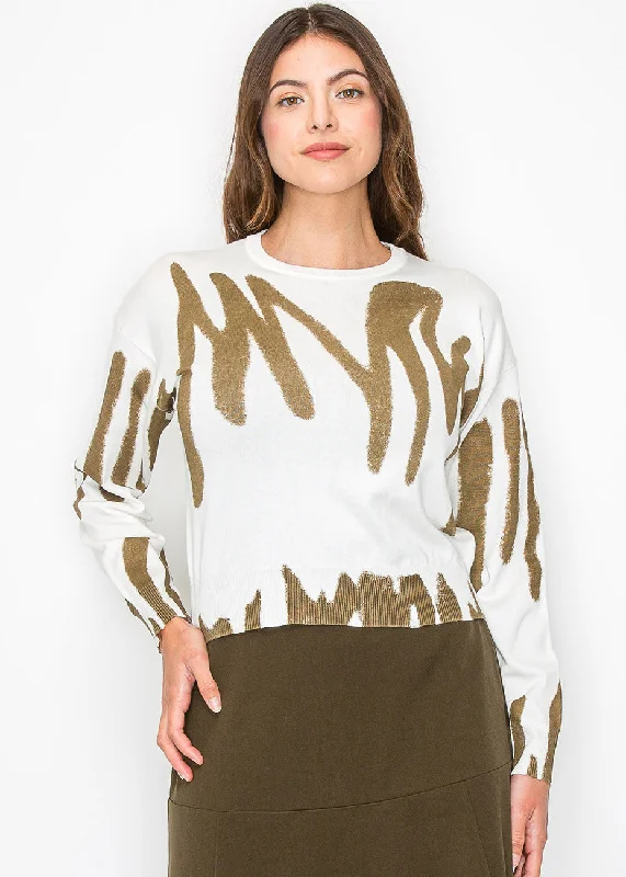 Abstract Gold on White Sweater