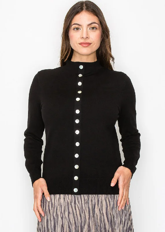 Black Sweater with Elegant Button Trim