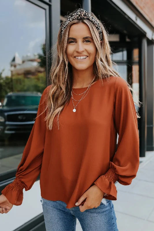 Brienne Rust Long Smocked Cuff Sleeve Blouse - FINAL SALE