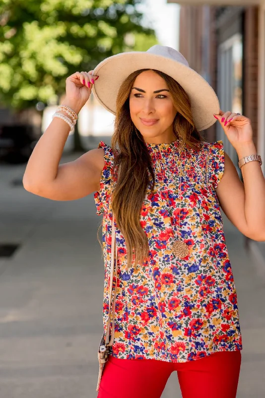 Bright Blooms Ruched Bib Tank