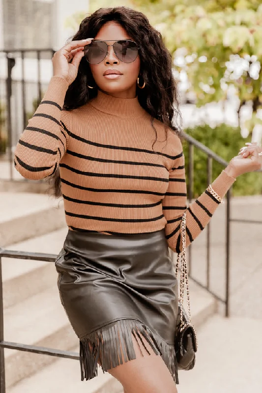 Make Today Great Brown And Black Ribbed Striped Mock Neck Top FINAL SALE